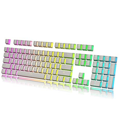HK Gaming Pudding Keycaps | Doubleshot PBT Keycap Set | Full 108 OEM Profile Key Set | ANSI US-Layout | For Mechanical Keyboard | Compatible with Cherry MX, Gateron, Kailh, Outemu | White