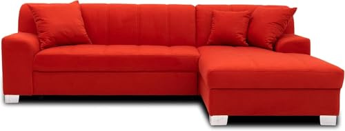 DOMO. collection Ecksofa Capri, Sofa in L-Form, Longchair rechts mit Schlaffunktion, Couch, Polsterecke, Eckcouch, Schlafsofa 239 x 152 x 75 cm (BxTxH), rot | Longchair rechts mit Schlaffunktion im klassischen Design mit Chromfuß, komfortable L-Form, 239 x 152 x 75 cm (BxTxH)