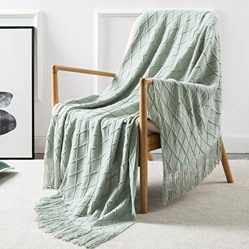 Homiest Dekorative gestrickte Überwurfdecke mit Fransen, weiche und gemütliche Quasten-Decke für Couch, Sofa, Bett (Aqua, 127 x 152,4 cm)