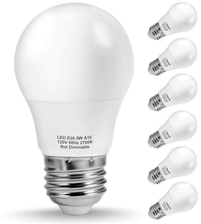 HHF LED Bulbs Lamps, 6PACK LED Bulbo Light 5W E26 Lámpara A15 Equivalente 40W 5000K Caliente Caliente 2700K Reemplace para el Ventilador de Techo Frigorífico Aparato