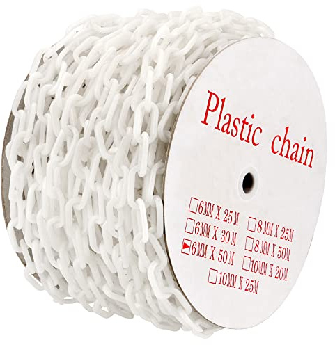 MUKCHAP 164 Feet White Plastic Chain Links, Lightweight Plastic Safety Chain, Plastic Barrier Chain for Crowd Control, Queue Line, Decoration, Link Length, Width and Thickness 1.36x0.78x0.24 Inch