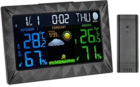 DBOATB Reloj Despertador con Estaciones Meteorológicas Estación Meteorológica Inalámbrica Interior Exterior Retroiluminación Temperatura Humedad Monitor Estaciones de Pronóstico Reloj Despertador a