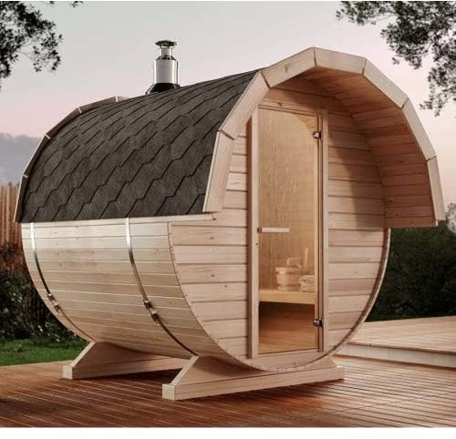 FinnTherm Fasssauna Saunafass Außensauna Samantha 2 Sitzbänke aus Holz Wandstärke 42 mm