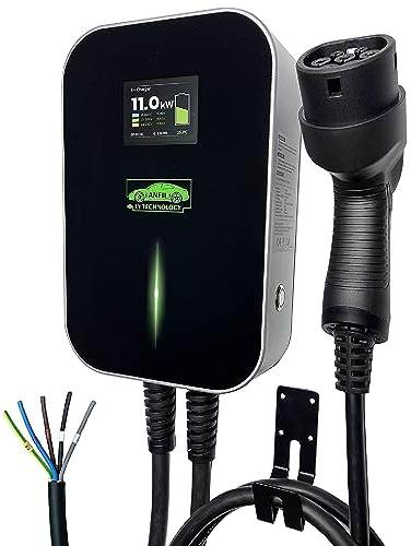 ANFIL® Dreiphasige EV Ladestation Typ 2 [Für Schnellladungen] – Wallbox mit 6,1m Kabel (IP66 Gehäuse) – inkl. LCD-Display – Elektroauto Ladegerät (11kW)