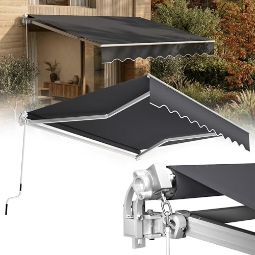 YRHome 250x200cm Gelenkarmmarkise Markise aus Alu und Polyester Sonnenmarkise Balkonmarkise Sonnenschutz Wasserdicht Sichtschutz Sonnensegel Anti-UV mit Handkurbel für Terrasse Balkon Dunkelgrau