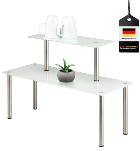 bremermann Glas-Regal, Küchenregal, mit Glasplatten und Edelstahlfüßen (Weiß)