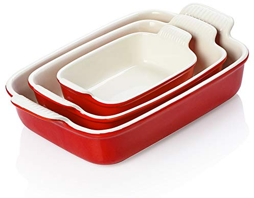 Sweejar Home Backgeschirr-Set aus Porzellan zum Kochen, rechteckige Auflaufform aus Keramik, Lasagnepfannen für Auflaufform, Kuchen, Abendessen, Küche, Bankett und den täglichen Gebrauch (rot)