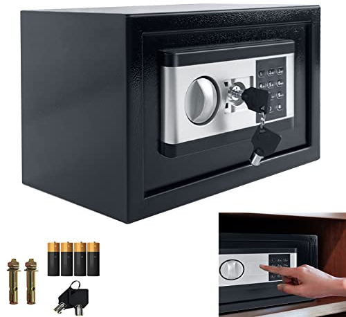 YRHome Cassaforte elettronica, cassaforte digitale per mobili, 12 l, 31 x 20 x 20 cm, cassaforte elettronica, cassaforte da parete, codice PIN con 2 chiavi