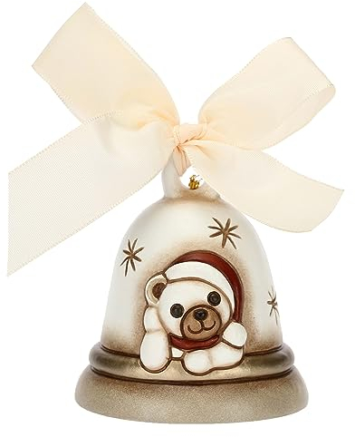 THUN - Campanella Limited Edition 2023 Bianca con Teddy in Ceramica Decorata a Mano, Decorazioni Natale Casa, 7.3x7.3x8.5 cm h