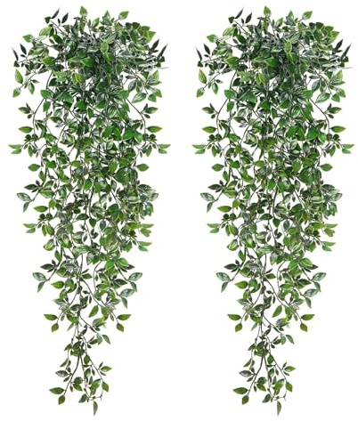BLEUM CADE Fake Hanging Plants, 2pcs Artificial Hanging Potted Plant, Faux Mandala Vines Hanging Plant Greenery for Wall Shelf Home Living Room Indoor Outdoor Decor