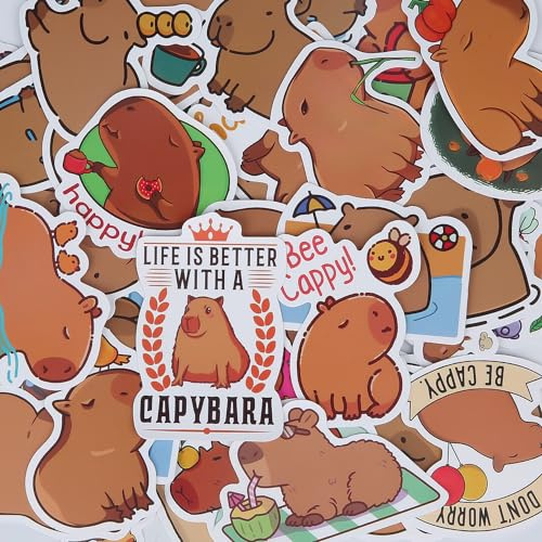 50pcs Cute Capybara Stickers - Waterproof Cartoon Animal Stickers for Water Bottles, Suitcase, Laptop, Diary, Book, Skateboard