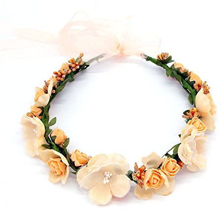 Corona di fiori, copricapo di ghirlanda di fiori di simulazione cerchietto di corona, ragazze fascia per cappello ornamento festa festival beach lavoro matrimonio accessori (arancione)