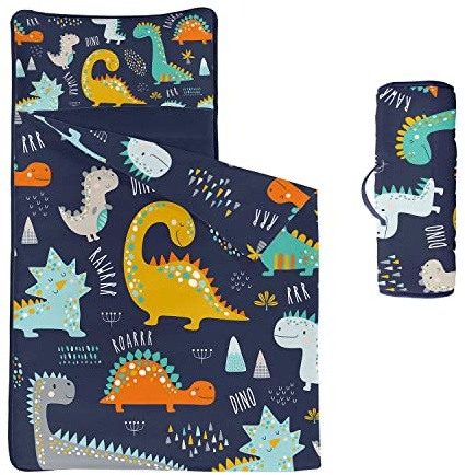 Datura home Space Nap Mat – Dinosaurier-Schlafsack mit abnehmbarem Kissen – Kindertagesstätte und Übernachtungen, Vorschulkindergarten-Bettwäsche-Set für Kinder, Kleinkinder, Jungen, Mädchen (127 x