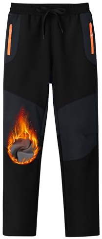 MoFiz Kids Boy's Snow Ski Pants - Fleece Snowboard Pants Outdoor Waterproof Windproof Black 10-12