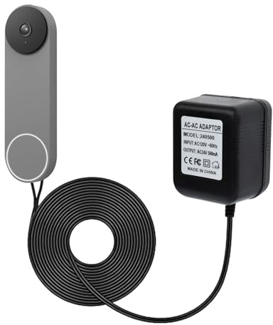 VVHOOY 24V Transformer Doorbell Power Adapter Compatible with Blink, Google Nest,Wyze,Eufy Video Doorbells, C Wire Adapter 16.4ft/5m Extension Cable Doorbell Power Adapter Doorbell Supply Cord
