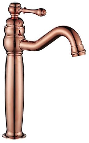ZYCDP Badarmatur Waschbecken Retro Einhebel Mischbatterie Badarmatur aus Messing Retro 360° Schwenkbar Waschtischarmatur, RoséGold, Hoch