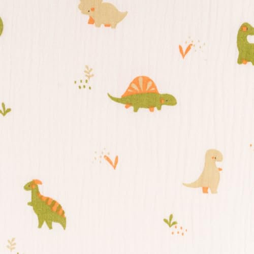 SCHÖNER LEBEN. Musselin Stoff Double Gauze Didi Dinosaurier beige grün 1,30m Breite