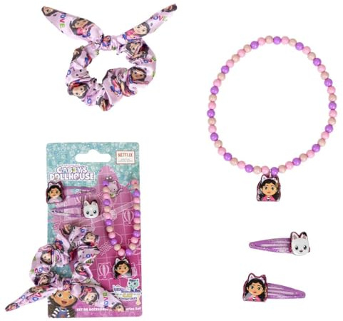 Gabby´s Dollhouse Beauty Set - Inkluderar 1 tyg hårsnoddar, 2 hårnålar och 1 halsband-flerfärgad-multikomposition-inspirerad av Gabby och Panty Patita