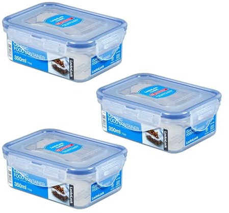LocknLock Set of 3 HPL807 storage containers, food storage containers, 470 ml, dimensions (L x W x H): 135 x 102 x 68 mm, suitable for freezing and microwave, lock and lock containers, food box, meal