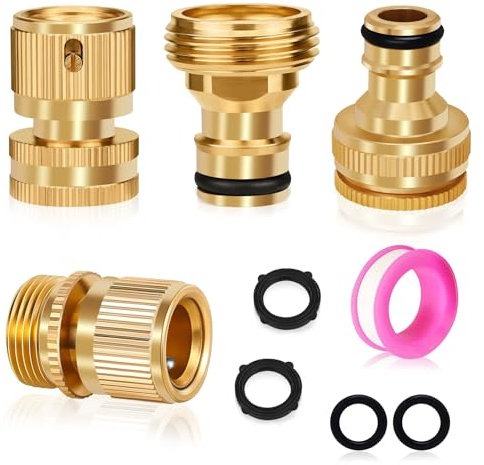 FANOVO Brass Garden Hose Tap Quick Connector Fittings, 3/4 inch Expandable Garden Hose Male and Female Adaptors Connector, Garden Irrigation Accessories Car Wash Pipe Fittings