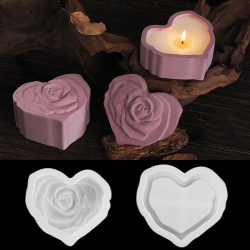 1 Stück Herz Silikonform Epoxidharz Aufbewahrungsbox Silikonform mit Deckel Rosen Gießform Dose mit Deckel Epoxidharz Formen Schachtel für Valentinstag DIY Handwerk Schmuckkästchen Behälter