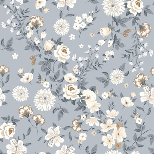 ANHUIB Tapete Blau Blumen Aquarell 44×300cm Blumentapete Vintage Möbelfolie Selbstklebend Tapeten Blätter Violett Fototapete Schlafzimmer Romantik Klebefolie Möbel Schrankaufkleber Badezimmer
