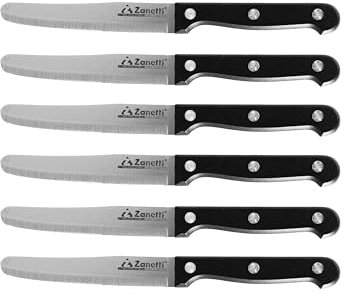 Zanetti, Set 6 Coltelli Tavola Modello Classic, Coltelli Acciaio Inox, Lama 11 cm, Spessore 1.2 mm, Coltello Cucina Manico Rivettato
