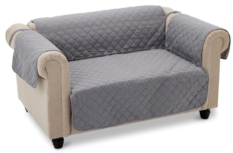 Amazon Basics Funda Impermeable para Sofá 2 Plazas, Protector Reversible Lavable, Gris/Gris Claro