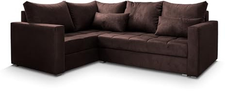 Masseno Ecksofa LIRENO L-S mit Schlaffunktion L-Form, Sofa mit Bettkasten, Wohnzimmersofa, Couch, Soffa, Bettsofa, Couchgarnitur- Braun, Kronos 06