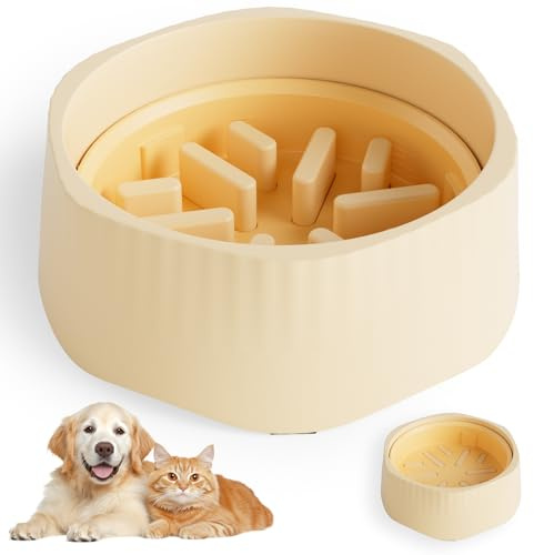 Zephyra Ciotola Anti-Ingordigia 2-in-1 per Cani e Gatti,Slow Feeder Rotante, Modalità Lenta e Normale, Base Antiscivolo, Favorisce la Digestione e Riduce il Vomito(Bianco Caldo)