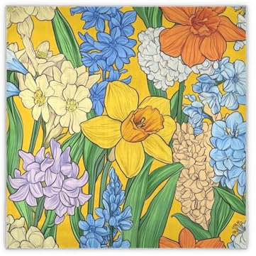 Fleurs de printemps jonquille jacinthes hémérocalle jaune écharpe en soie légère écharpe en soie écharpe cou foulards pour femme pour l'hiver bufandas para mujer para frio, Fleurs de Printemps