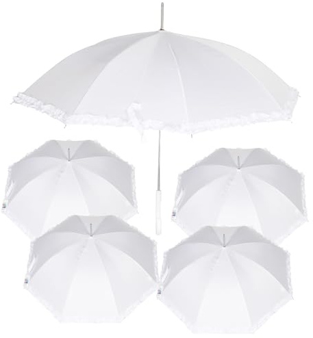 A2Z Damen Weißer Hochzeitsregenschirm Vintage mit Rüschen, Brautsonnenschirm, automatische Öffnung, Gehstock-Design, wasserdicht, Rüschendetails, Spitzenverzierung, PU-Griff mit weichem Griff