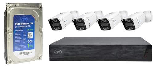 PNI Kit di videosorveglianza IPMAX POE 3LR, NVR con 4 porte POE con 4 telecamere IP da 3 MP, esterno e HDD PNI SafeHouse da 1 TB incluso
