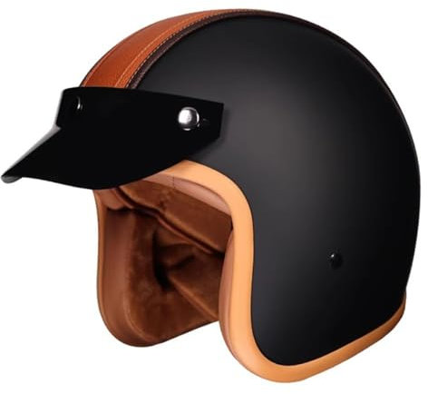 Retrò Casco Motociclista Caschi Jet E Demi-Jet Con Tesa Rimovibile Casco A Mezzo Aperto Per Bici Scooter Cruiser Omologato ECEDOT Casco A Scodella Adulti Uomini Donne 14,M:57-58CM