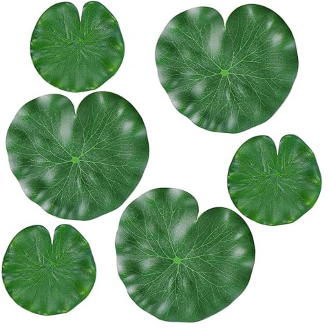 Ezranova Schwimmende Lilien-Pads, Kunststoff-Teich-Ornamente, künstliche Lotusblätter, Kunststoff-Schaumstoff, Seerosen-Pads, Laub, Teich-Dekoration für Koi, Fisch, Pool, Terrasse, Aquarium, 6 Stück