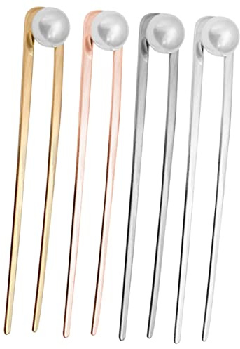 SAFIGLE 4pièces Fourche à Cheveux Métal Avec Perles Pour Chignon Design Simple Et Chic Pour Fixer Ou Décorer Cheveux