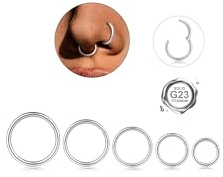 YADOCA 5 Pcs G23 Titanium Nose Rings Conch Hoops Septum Piercing 18G Body Piercing Nose Hoop Lip Rings Cartilage Helix Earrings for Women Men 6-10mm