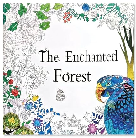 LEBKFT Livres de coloriage pour adultes, 48 pages, fleurs, arbres, maison et animaux, livre de coloriage pour soulager le stress avec papier épais double face pour homme et femme (forêt enchantée)
