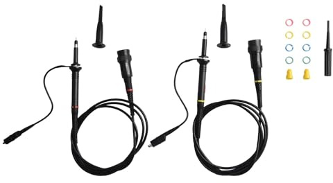 Lot de 2 sondes d'oscilloscope 60 MHz 1X/10X avec connecteur BNC pour oscilloscopes virtuels numériques portatifs, comprend des pinces crocodiles et des anneaux d'identification de couleur