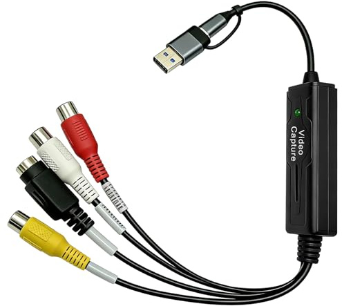 Leikurvo RCA AV till USB C-omvandlare, videokapslingsadapter, VHS till USB 2.0 videogravare, videoomvandlare, VHS digitalisera enhetskonverter, AV NTSC PAL Video S videokomposit till USB-omvandlare