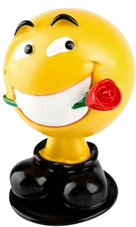 Lotsdonxia Yellow Emoji Bobblehead Figurine, Funny Face Car Dashboard Decor – Plastic Nodding Head Ornaments for Home & Office