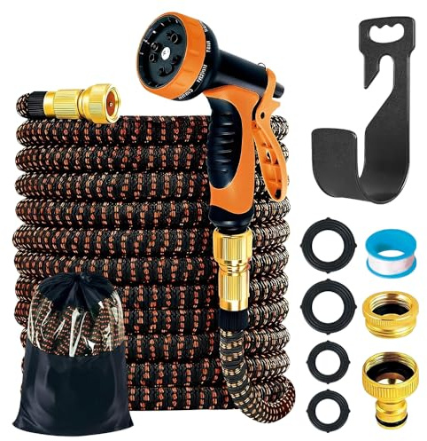 Nzkeuf Tuyau Arrosage Extensible 30m, Tuyau d'Arrosage Extensible avec 10 Modes d'arrosage, Raccord en Laiton 3/4' et 1/2', Sac de Rangement, Pulvérisation Flexible pour Jardin et Lavage de Voiture
