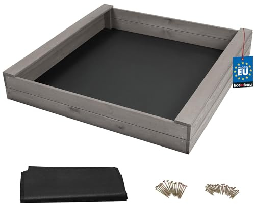 KOTARBAU® Sandkasten mit Sitzbank, 140 x 140 cm, Sandkiste aus Holz, | Sandkasten mit 2 Sitzbänken, Gartenspielzeug für Kinder, mit Sandkastenvlies, Kiefernholz, Imprägniert, Braun