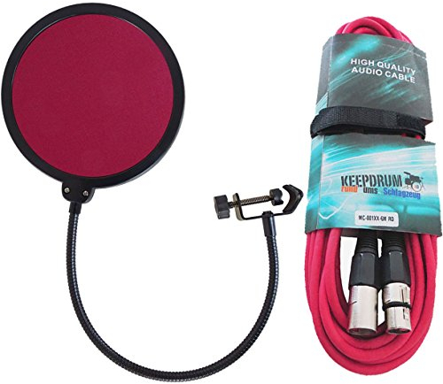 keepdrum EMH019RD Popschutz Rot + Mikrofonkabel 6m Rot