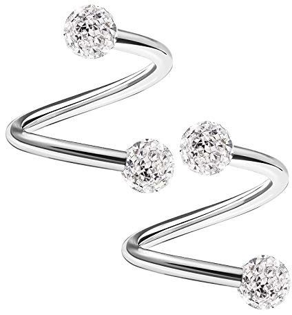 KJM FASHION 2 Stk Metall Spiral 1,2 mm 16 g 8 mm 5/16 Inch 3mm Klar Ferido Kristall Kugel Tragus Cartilage Tragus Ohrringe Piercing Schmuck 2156