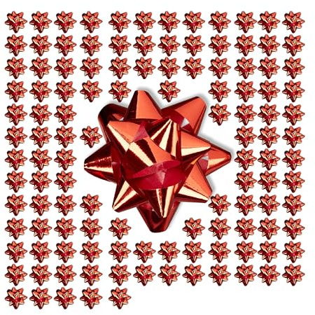 Relaxdays Geschenkschleifen 100er Set, Selbstklebend, Kleine Dekoschleifen für Weihnachten & Geburtstag, Ø 5 cm, Rot