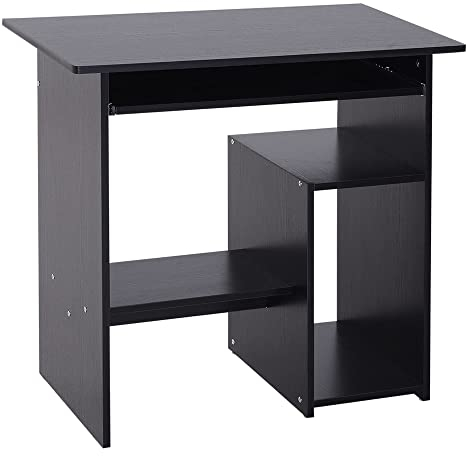 HOMCOM Compact Small Computer Table Wooden Desk Keyboard Tray Storage Shelf Modern Corner Table Home Office Black