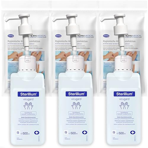 Horn Medical Dosierpumpen (3 Stück) mit Sterillium Virugard Händedesinfektionsmittel (3 x 500 ml)