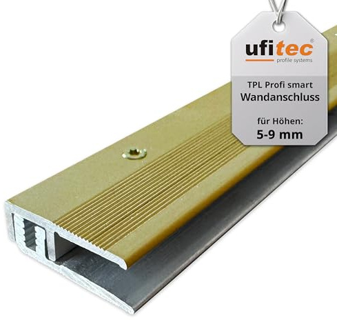 ufitec® Profi Smart Profilsystem für Vinylböden und Designböden, geeignet für Belagshöhen von 5-9 mm - ALU eloxiert - Gold - (Abschlußprofil - Länge: 100 cm, Gold)