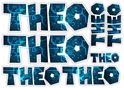 Theo Vinyl Name Stickers A5 Sheet Computer Chip Laptop Name Kids #30012 (A5 Sheet)
